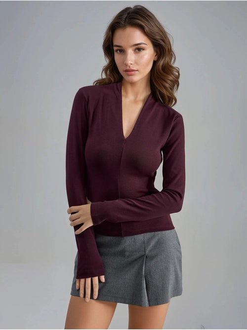 Blusa slim de manga comprida com decote em v busem - Kiabi