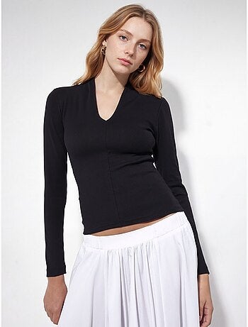 Blusa slim de manga comprida com decote em v busem