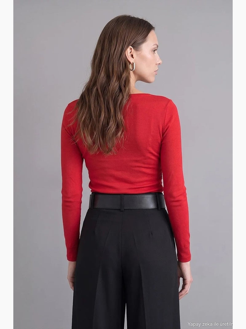 Blusa slim fit canelada com decote barco dilvin Vermelho - Kiabi