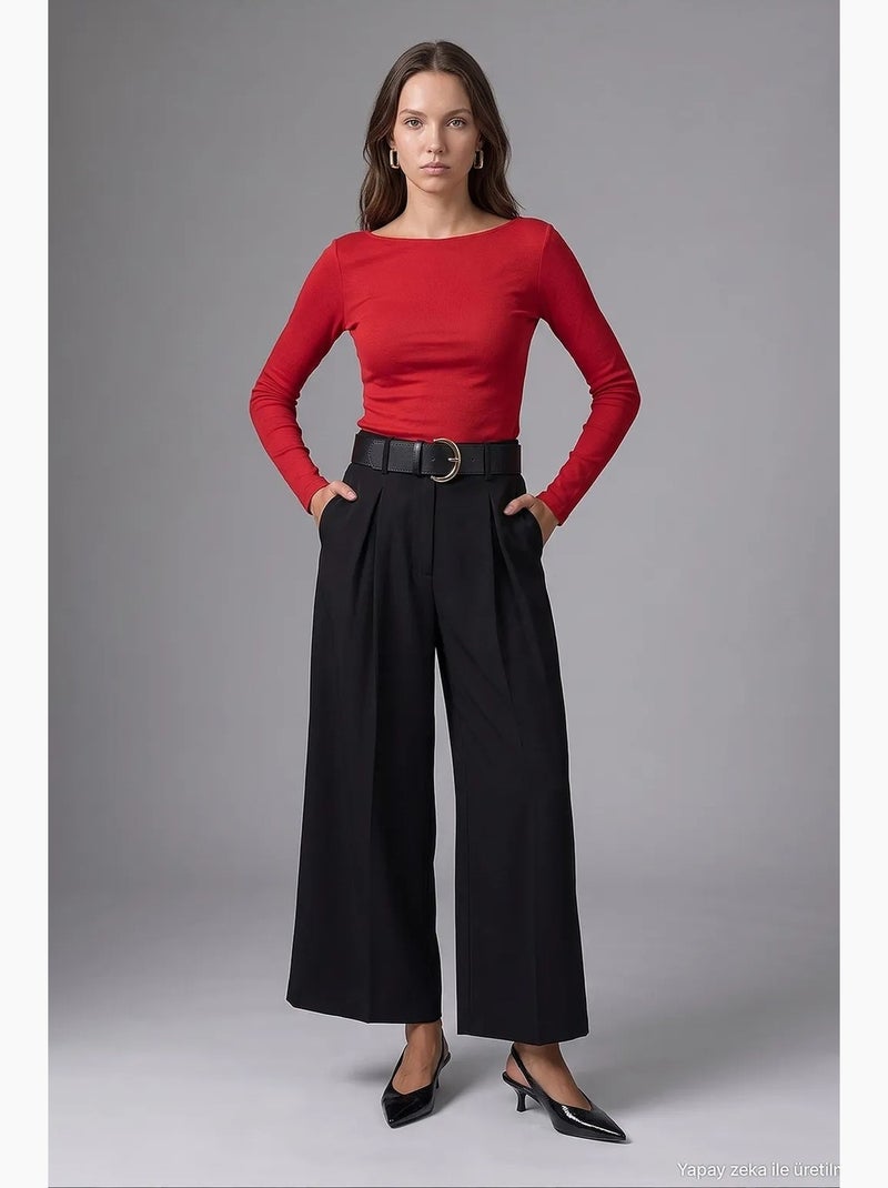 Blusa slim fit canelada com decote barco dilvin Vermelho - Kiabi