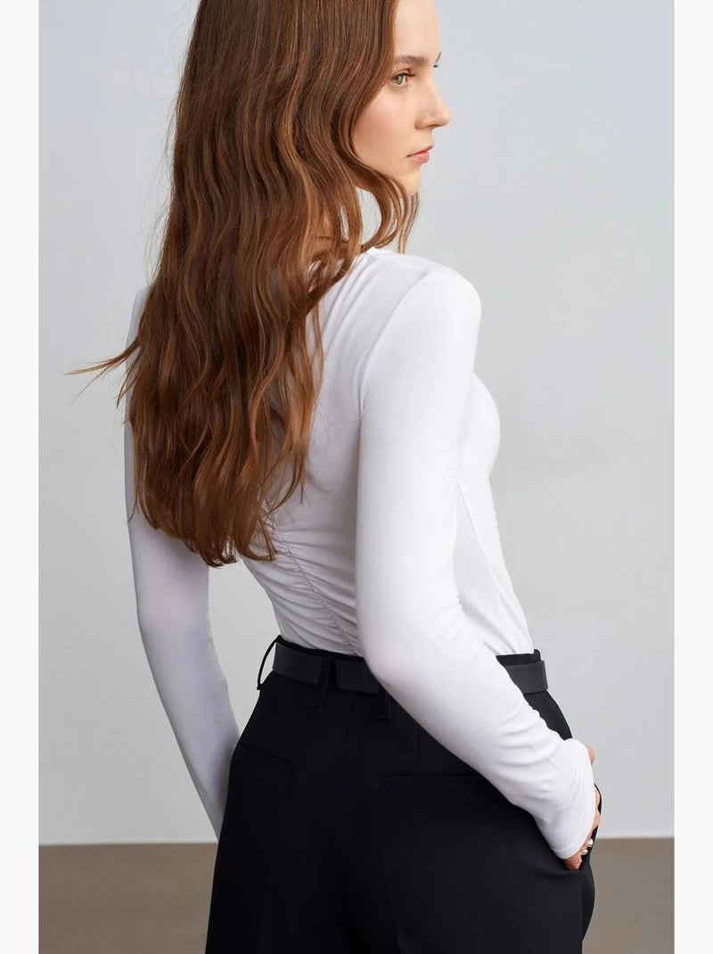 Blusa slim fit com decote barco e manga comprida dilvin Branco - Kiabi