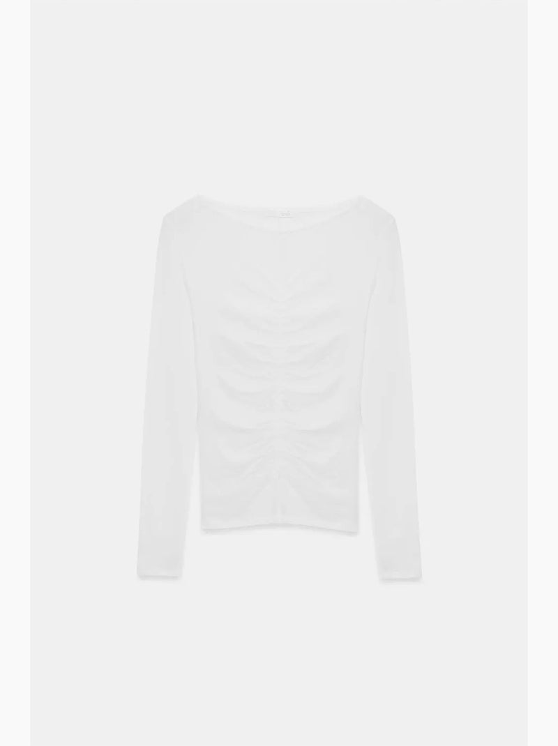 Blusa slim fit com decote barco e manga comprida dilvin Branco - Kiabi