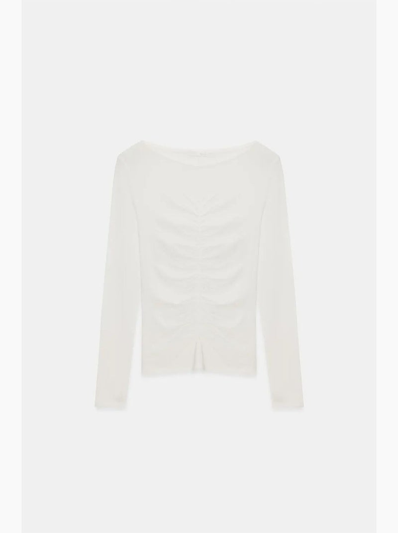Blusa slim fit com decote barco e manga comprida dilvin Ecru - Kiabi