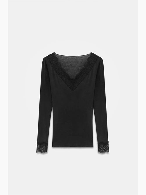 Blusa slim fit com decote em v em renda dilvin - Kiabi