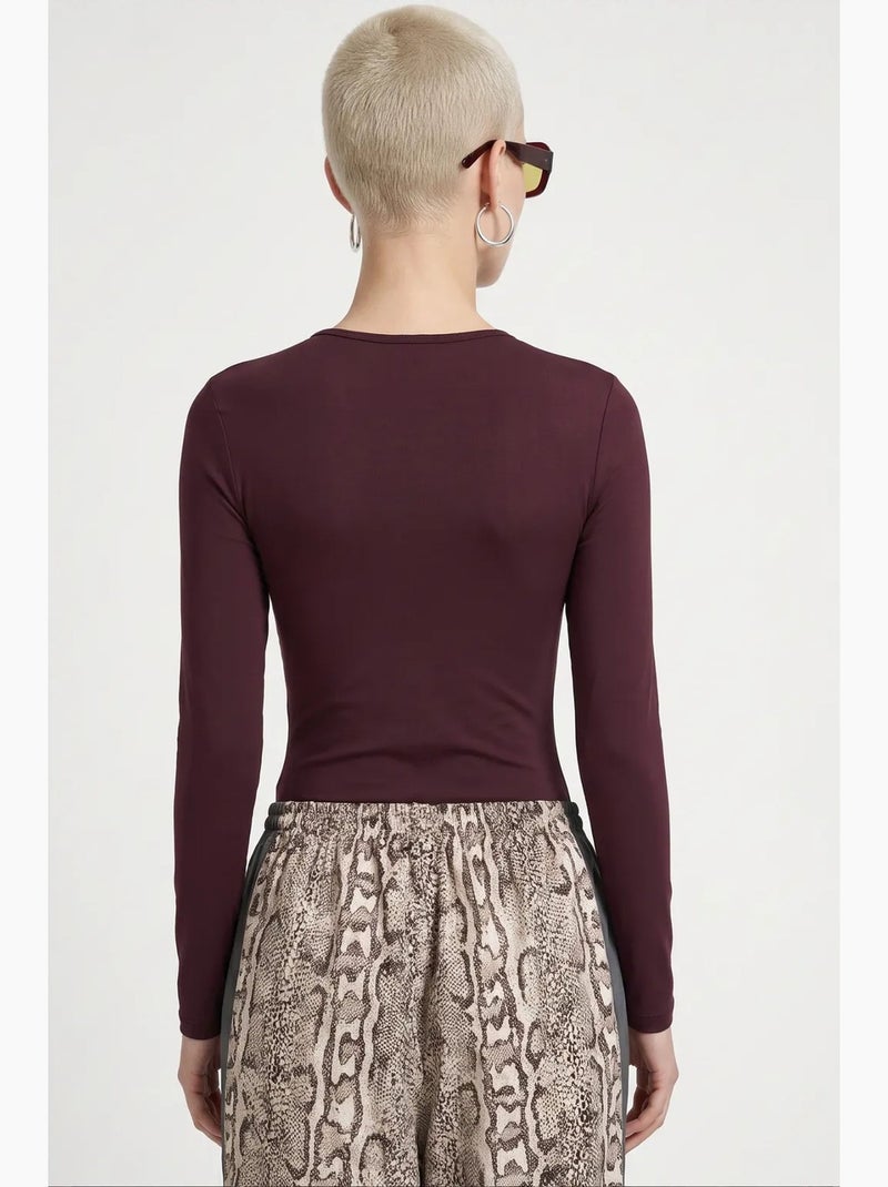 Blusa slim fit com decote redondo e manga comprida busem Vermelho bordô - Kiabi