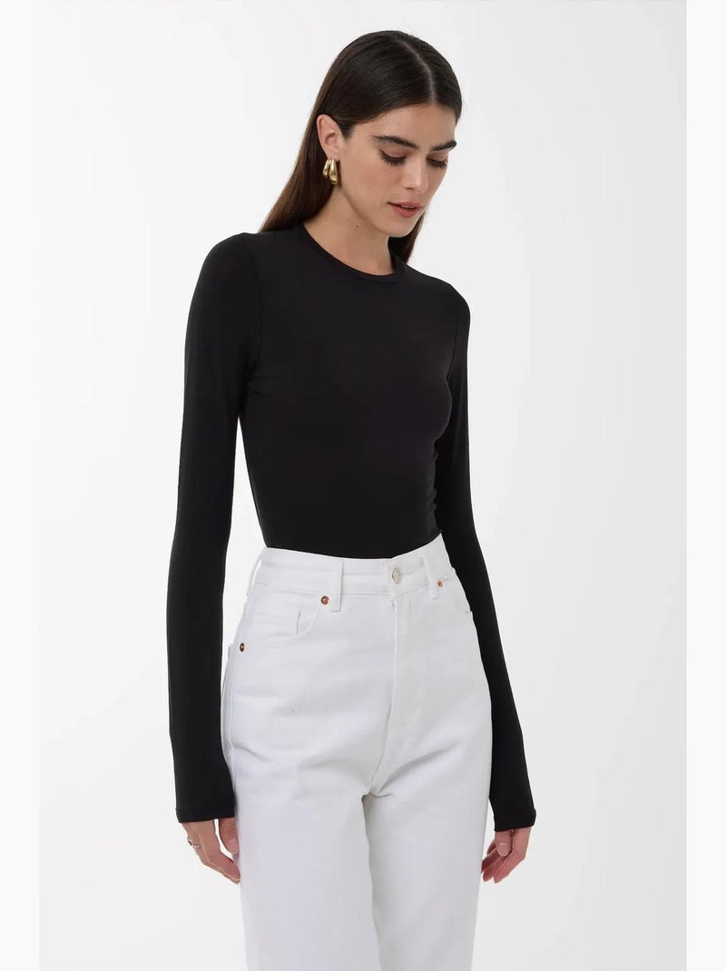 Blusa slim fit com gola redonda e manga comprida hiccup Preto - Kiabi