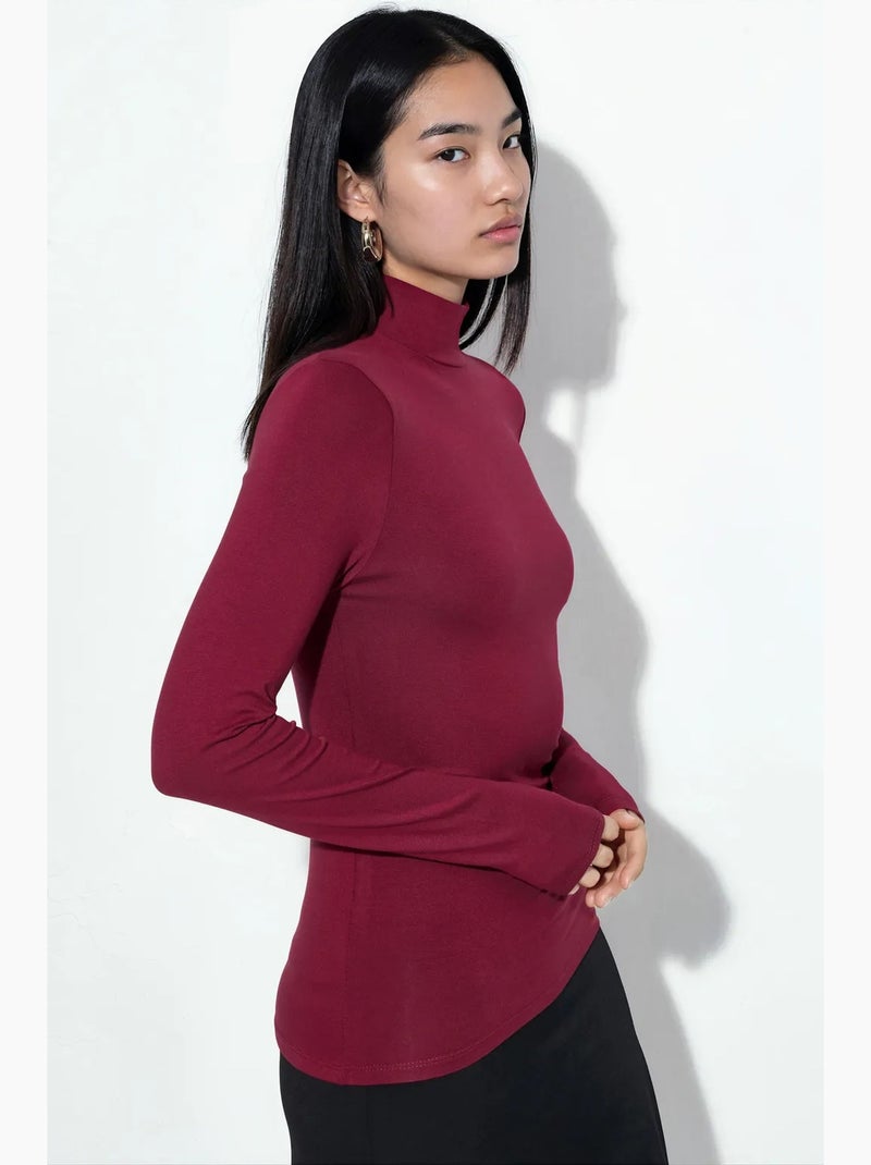 Blusa slim fit com meia gola alta busem Vermelho bordô - Kiabi