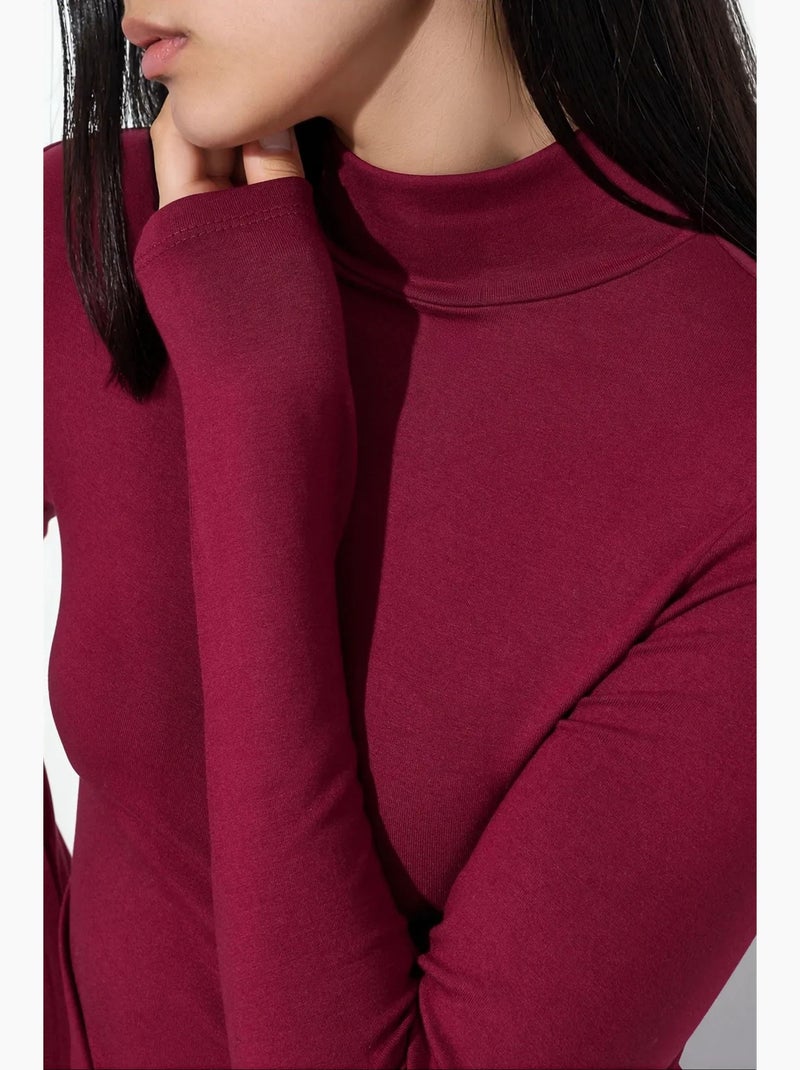 Blusa slim fit com meia gola alta busem Vermelho bordô - Kiabi
