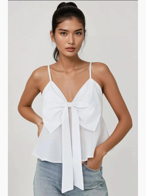Blusa soft touch com decote em v e detalhe de laço hiccup - Kiabi Blusa soft touch com decote em v e detalhe de laço hiccup - Kiabi