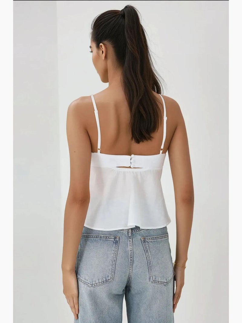Blusa soft touch com decote em v e detalhe de laço hiccup Branco - Kiabi