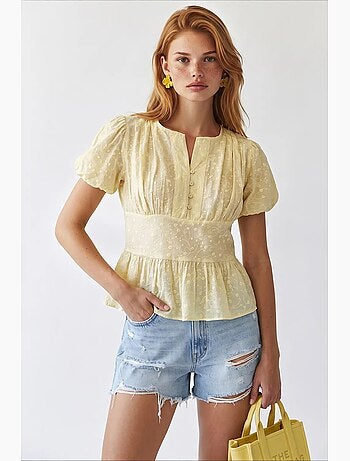 Blusa tecida com decote em v bordada mixray