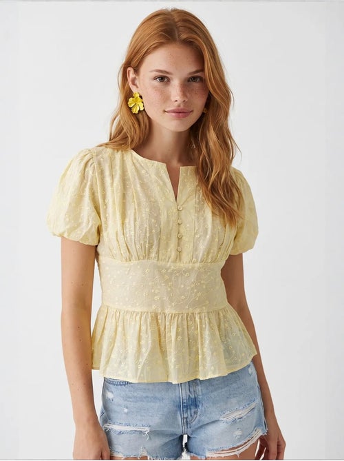 Blusa tecida com decote em v bordada mixray - Kiabi