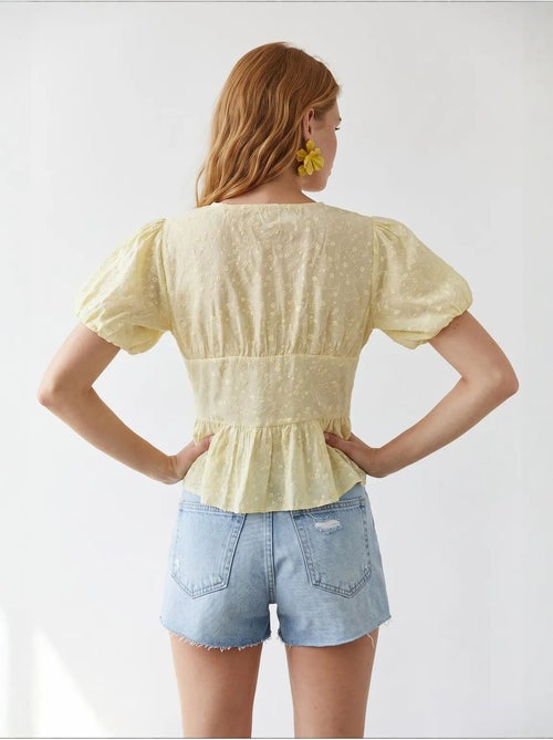 Blusa tecida com decote em v bordada mixray - Kiabi