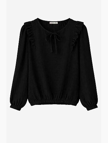 Blusa texturada com folhos e decote redondo mixray