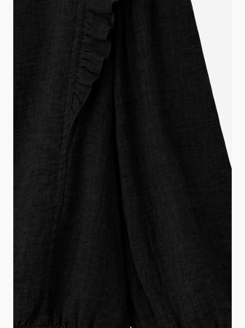 Blusa texturada com folhos e decote redondo mixray Preto - Kiabi