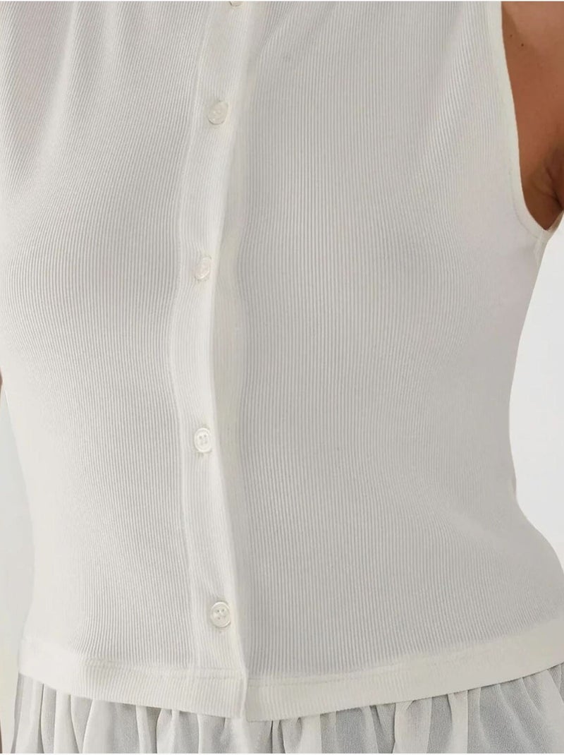 Blusa texturizada de gola redonda com detalhe de folhos Branco - Kiabi