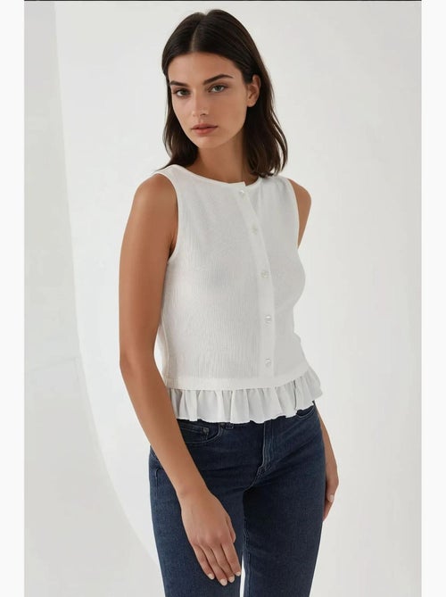 Blusa texturizada de gola redonda com detalhe de folhos hiccup - Kiabi Blusa texturizada de gola redonda com detalhe de folhos hiccup - Kiabi