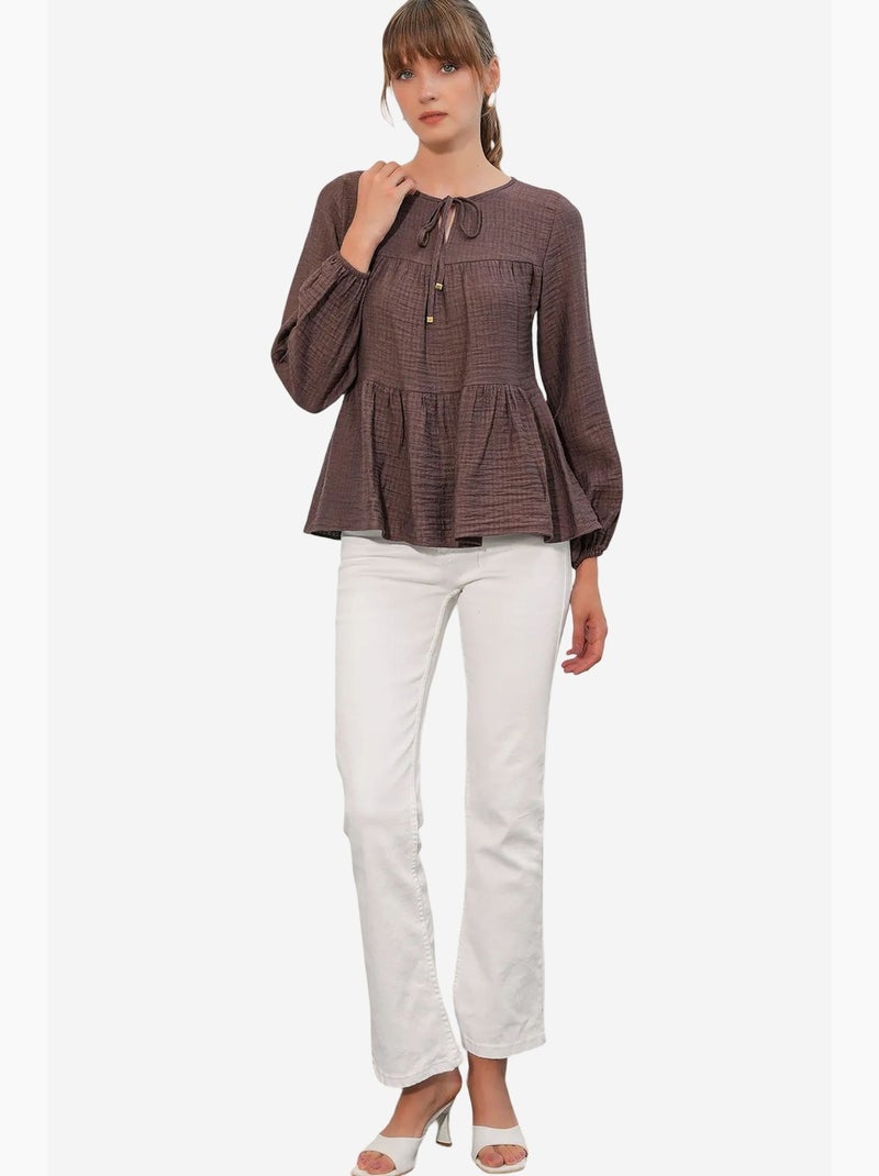 Blusa texturizada nó frontal bdart Castanho-escuro - Kiabi