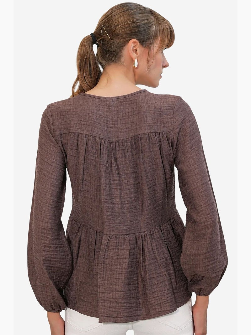 Blusa texturizada nó frontal bdart Castanho-escuro - Kiabi