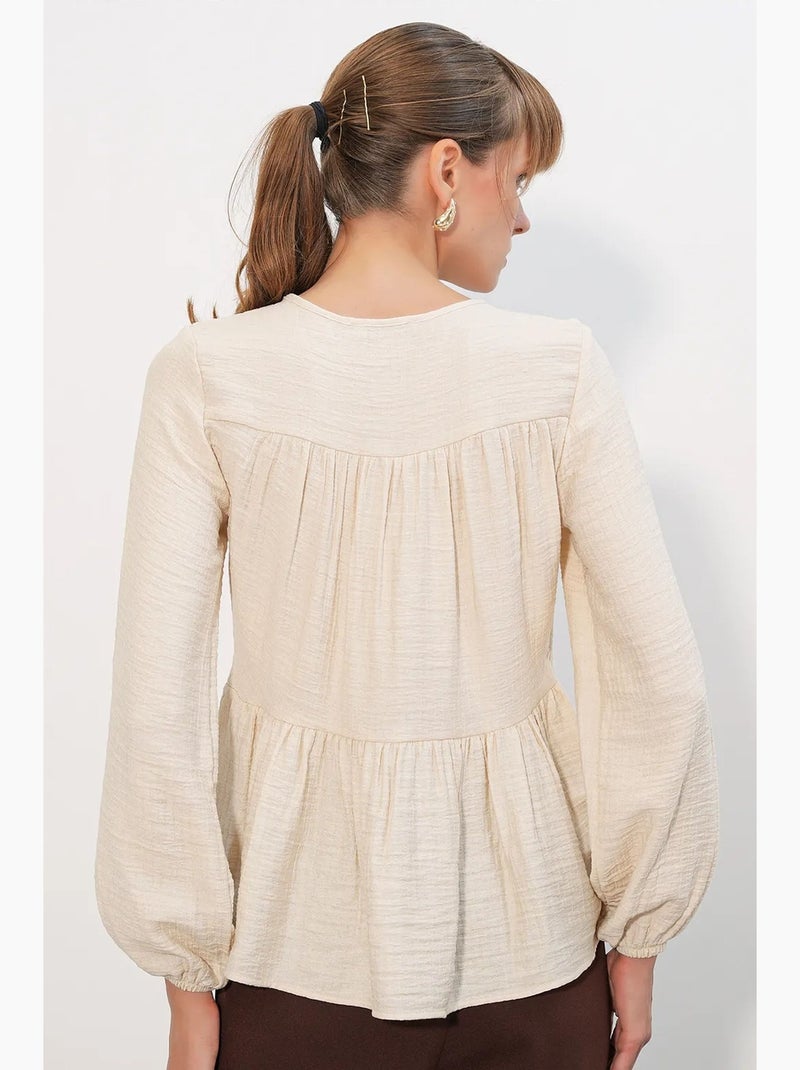 Blusa texturizada nó frontal bdart Creme - Kiabi