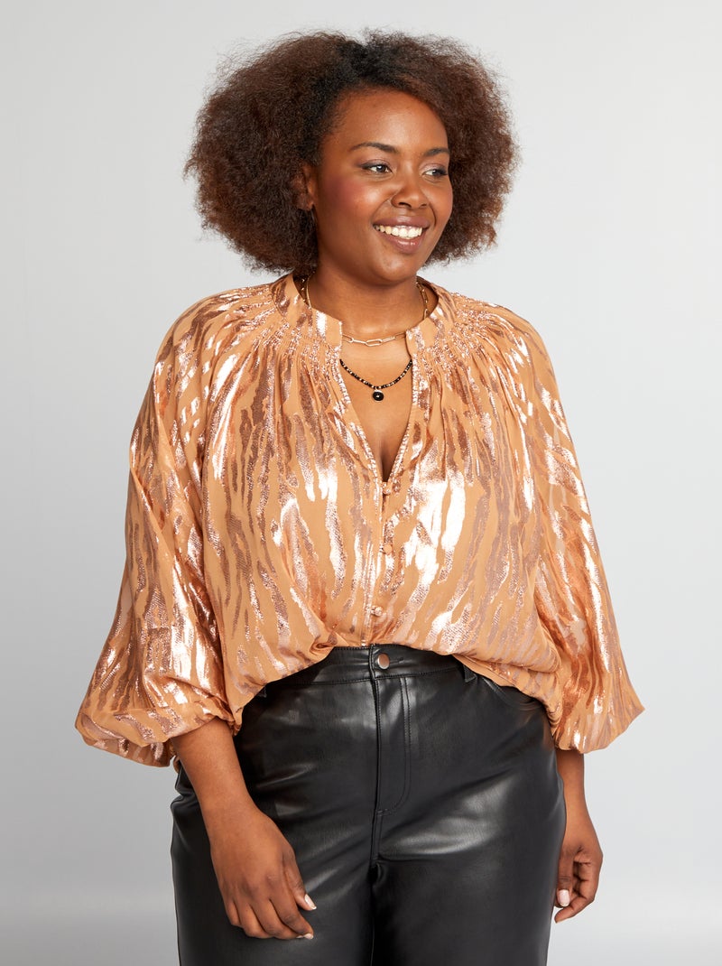 Blusa tipo balão em malha acetinada LARANJA - Kiabi