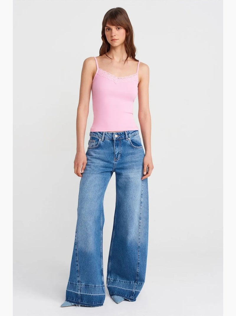 Blusa tipo camisola de malha com renda slim fit dilvin Rosa doce - Kiabi