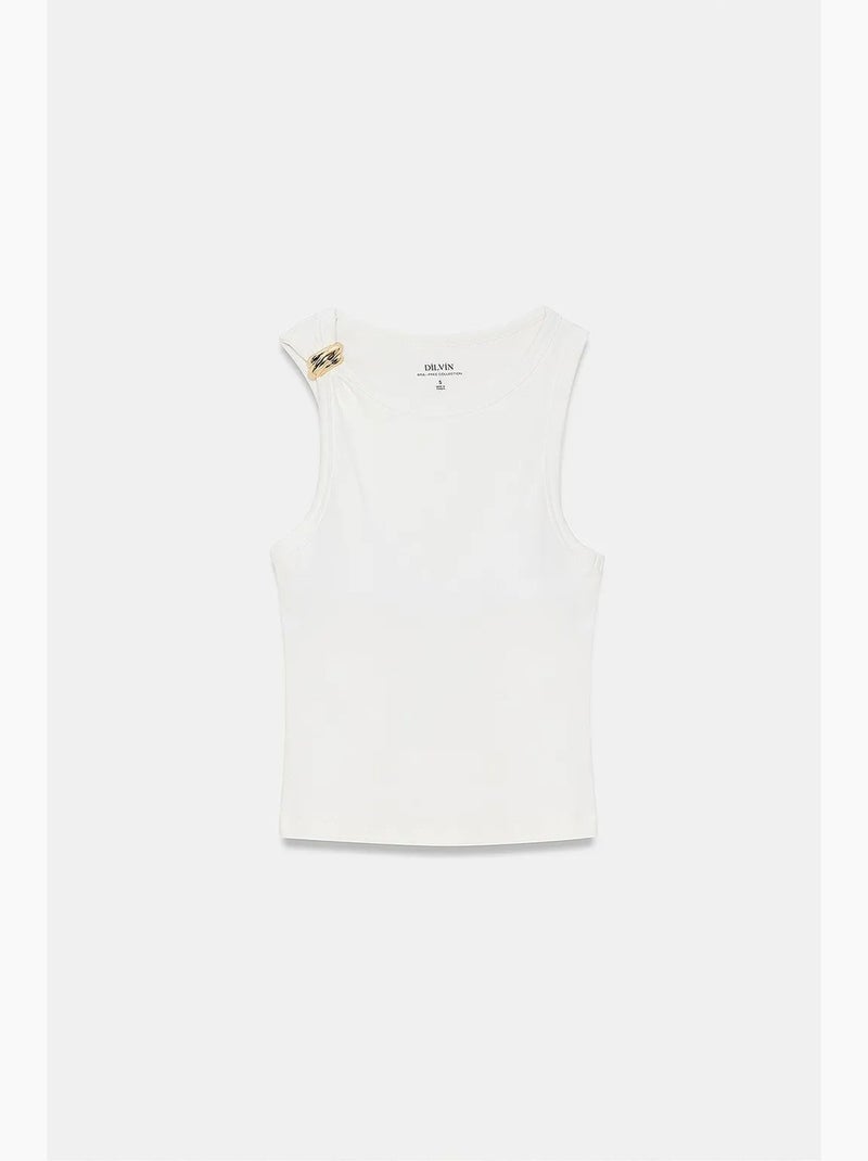 Blusa tipo camisola sem mangas slim fit dilvin Marfim - Kiabi