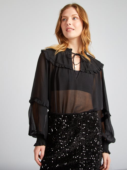 Blusa transparente com colarinho largo - Kiabi