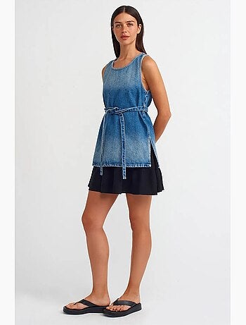 Blusa túnica em ganga de algodão com detalhe de atar dilvin