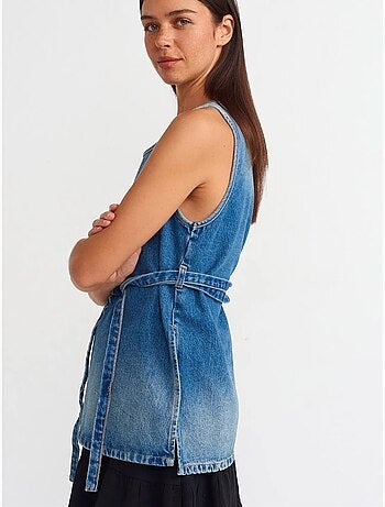 Blusa túnica em ganga de algodão com detalhe de atar dilvin