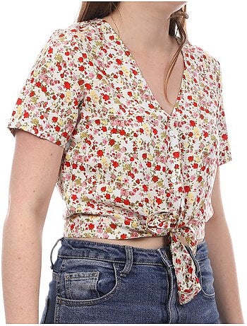 Blusa vero moda easy de flores branca/vermelha para mulher