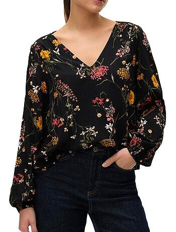 Blusa Vero Moda Easy Joy Preta com Padrão Floral para Mulher