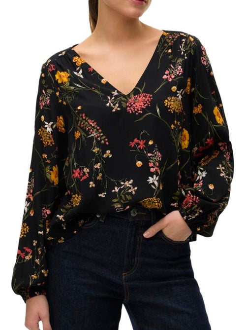 Blusa Vero Moda Easy Joy Preta com Padrão Floral para Mulher - Kiabi Blusa Vero Moda Easy Joy Preta com Padrão Floral para Mulher - Kiabi