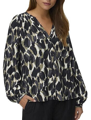 Blusa Vero Moda Fanini para Mulher, Preto/Caqui