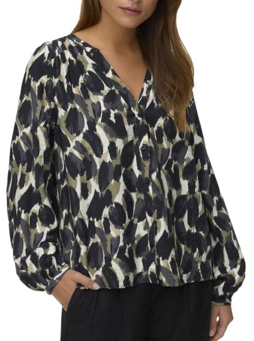 Blusa Vero Moda Fanini para Mulher, Preto/Caqui - Kiabi Blusa Vero Moda Fanini para Mulher, Preto/Caqui - Kiabi