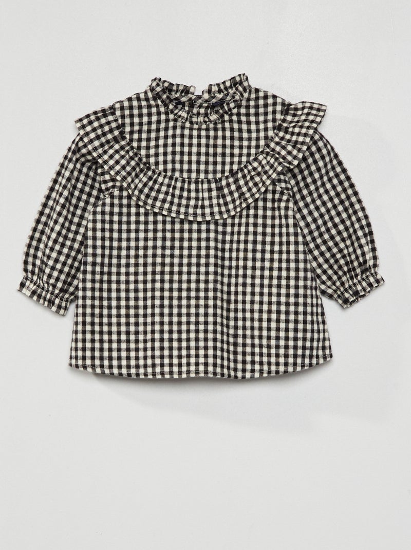 Blusa vichy com folhos BRANCO - Kiabi