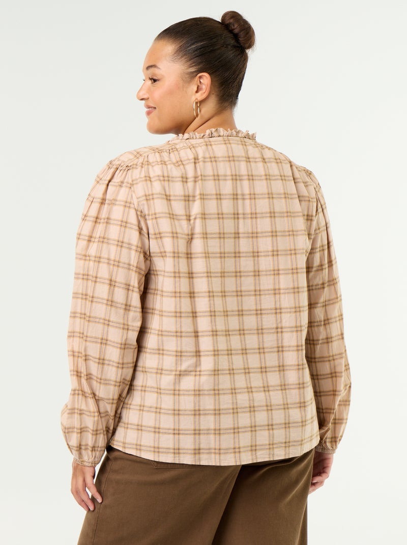 Blusa xadrez com decote com laço Bege - Kiabi