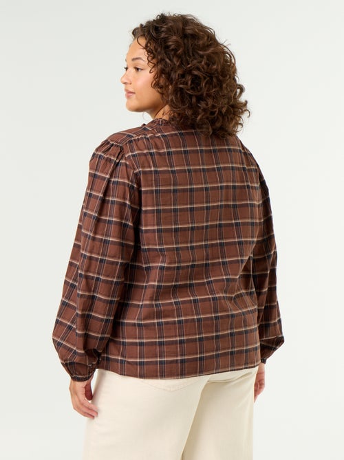 Blusa xadrez com decote com laço - Kiabi Blusa xadrez com decote com laço - Kiabi