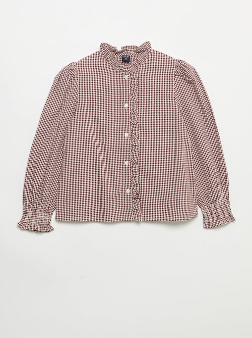 Blusa xadrez vichy com folhos - Kiabi