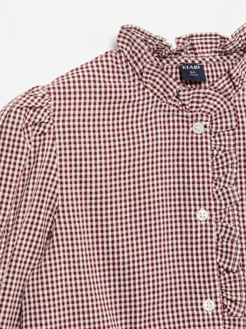 Blusa xadrez vichy com folhos - Kiabi