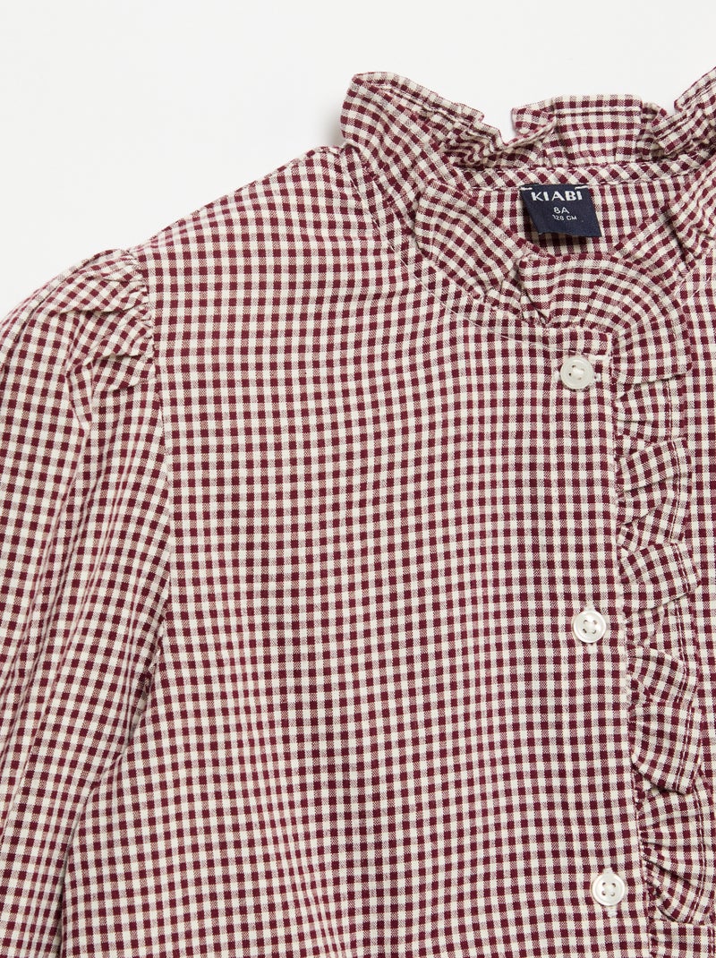 Blusa xadrez vichy com folhos Vermelho - Kiabi