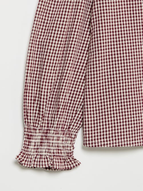 Blusa xadrez vichy com folhos - Kiabi