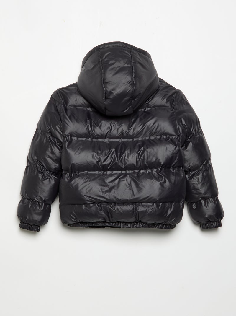 Blusão acolchoado com capuz de efeito brilhante Preto - Kiabi