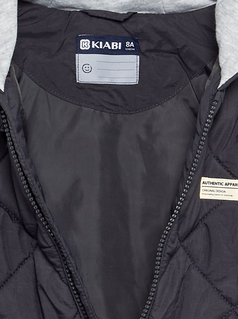 Blusão acolchoado com capuz Preto - Kiabi
