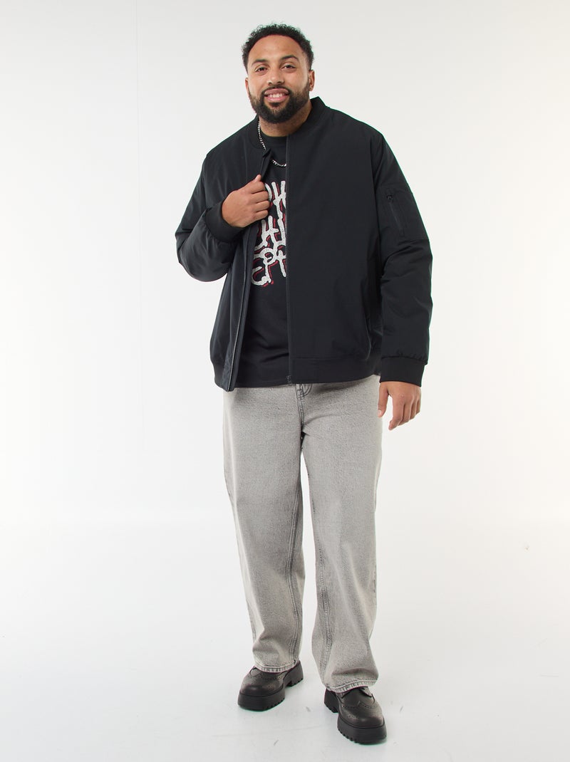 Blusão aviador repelente de água liso Preto - Kiabi