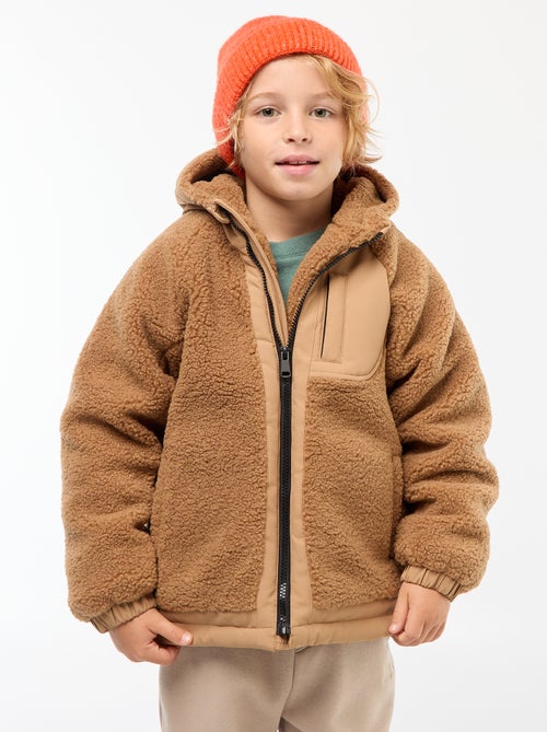 Blusão com capuz bimaterial efeito shearling - Kiabi