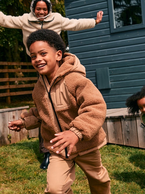 Blusão com capuz bimaterial efeito shearling - Kiabi