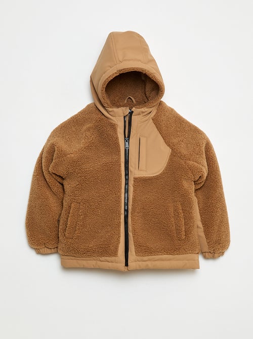 Blusão com capuz bimaterial efeito shearling - Kiabi