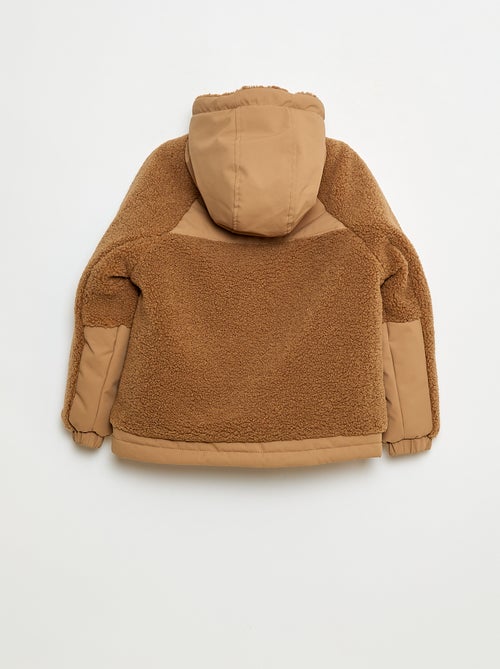 Blusão com capuz bimaterial efeito shearling - Kiabi