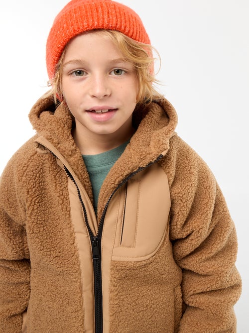 Blusão com capuz bimaterial efeito shearling - Kiabi